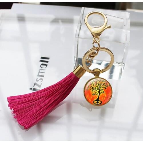 The tree of life Women Bag Tassel Keychain Women pendant Art Tree Car Key chain charm Women Pendant Fringe Key Ring Old Art 06
