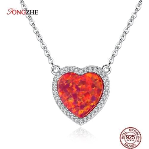 TONGZHE White Gold Color Heart Opal Pendant Necklace For Women Luxury Crystal Austrian Opal Stone Wedding Love Jewelry KLTN056