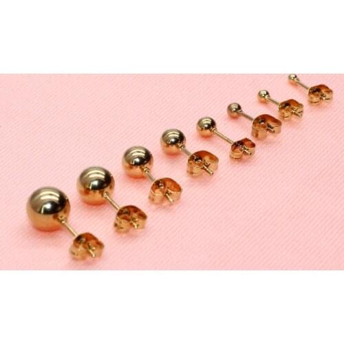 Gold Color Size 2/8MM Small Circular Ball Women Stud Earrings Ear 316 Stainless Steel Jewelry Anti Allergy Free