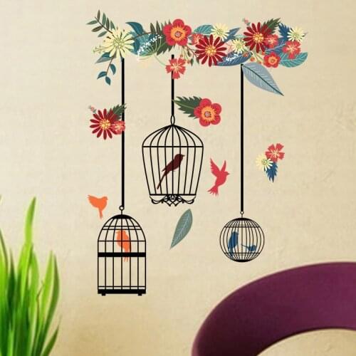 1pc Colorful Flower Birdcage Wall Stickers DIY for Living Room Bedroom Home Decoration Wall Decals Murals Art Poster Room Decor