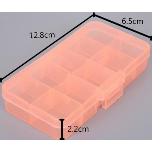 10 Grids Adjustable Jewelry Beads Pills Nail Art Tips Storage Box Case Hard Transparent Plastic Jewelry Tool Box 7 Color Random