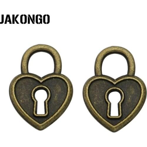 10PCS Antique Bronze Plated Zinc Alloy Heart Lock Charms Pendants for Bracelet Jewelry Making DIY Handmade Craft 19x14mm
