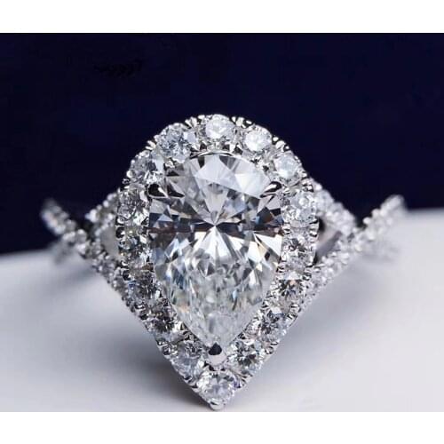 10K White Gold Au417 Women Ring Moissanite Diamonds 1 2 3 4 5 Ct Pear Water Drop Cross Wedding Party Engagement Anniversary Ring