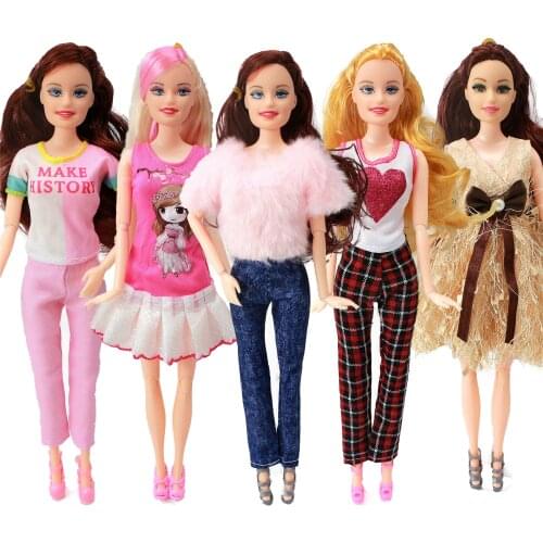 12 Pcs = Handmade Party 5 sets Clothes Fashion Mixed style Dress + 7 Pair Accessories Shoes for Barbie Doll Best Gift Girl Toys
