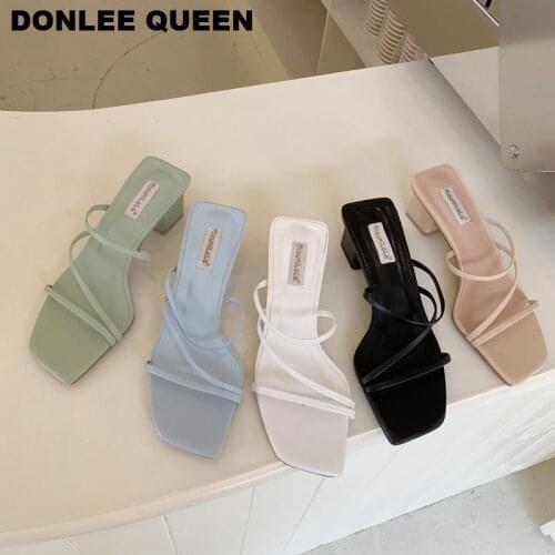 2021 Fashion Women Slippers Square Low Heels Sandals Summer Flip Flops Brand Slipper Elegant Slides Zebra Shoes Zapatillas Mujer