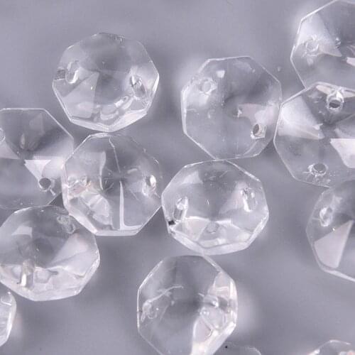 50pcs/lot Crystal Glass Prisms Octagonal Beads 14mm Pendant Hanging Decoration Lighting Accessories