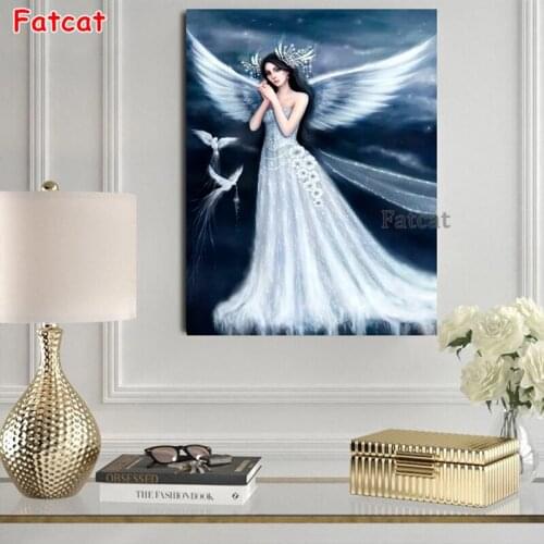 5D Diamond Painting Full Square Round Drill Angel Girl Dove Bird Diy Diamond Embroidery Diamond Mosaic Cross Stitch Decor PP1533