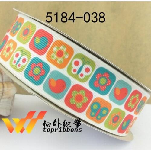 Free shipping flower printed grosgrain ribbon 5184-038