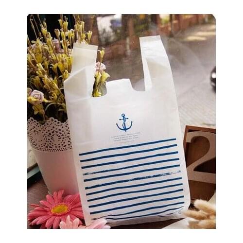 Free shipping blue stripe boat anchor decoration light yellow packing bag plastic bag dessert/candy/gift bag bags party supplies