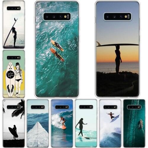 Surfboard surfing art surf Girl Phone Case For Samsung Galaxy A71 A70 A51 A50 A41 A40 A30 A21 A10 A01 A90 A20S A20E A10S M30S A6