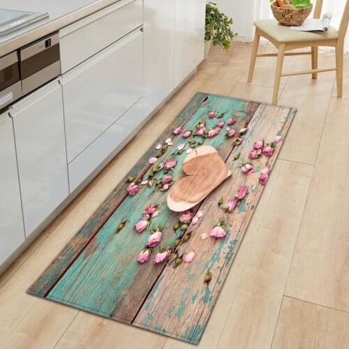 Home Kitchen Floor Mat Carpet Wood Grain Entrance Door Mat Rugs Non-slip Flannel Carpets for Bedroom Living Room Bathroom