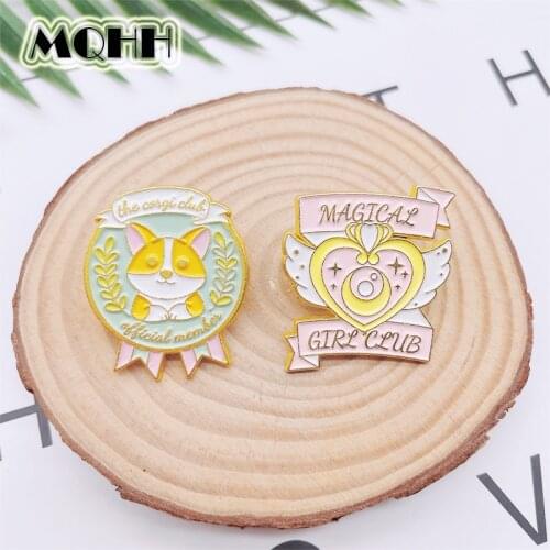 Cartoon Sweet and Cute Animals Dogs Enamel Pins Pink Love Medals Badges Alloy Brooches Clothes Bags Accessories Women Jewelry