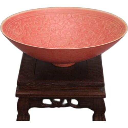 Jingdezhen antique porcelain (song Ding kiln red glaze deer picture, bamboo hat bowl and plate) folk collection