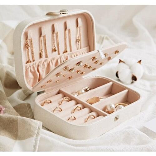 PU Girl Jewelry Box Organizer Travel Jewerly Storage Box Double-Layer Earing Necklace Ring Box Sundries Organizing Holder Women