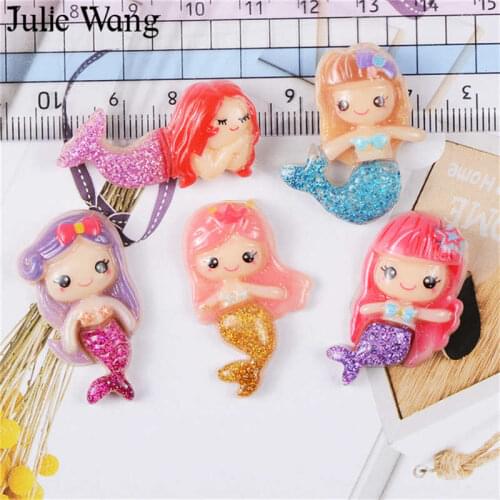 Julie Wang 12PCS Resin Cartoon Mermaid Colorful Charms Pendants Jewelry Making Necklace Bracelet Accessory Phone Case Decor