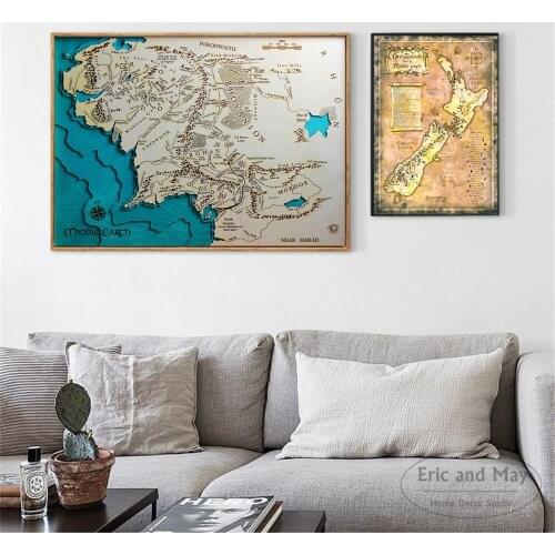Middle Earth Map Classic Art Posters And Prints Wall Art Canvas Painting For Living Room Decoration Home Decor Unframed Quadros
