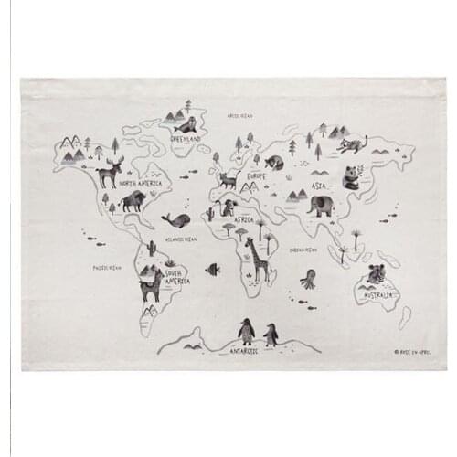 World Map Cotton Canvas Wall Hanging Decor Animals Landmarks Fun Learning Map World Map Tapestry Living Room Kids Room Decor