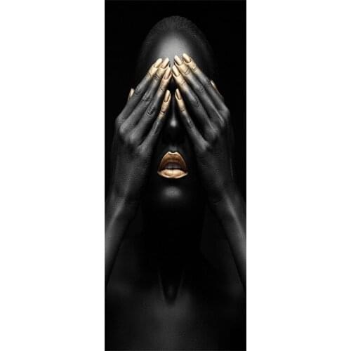 105x260cm Black Gold Lip Nude Woman Oil Painting on Canvas Cuadros Posters and Prints African Wall Art Picture for Living Room