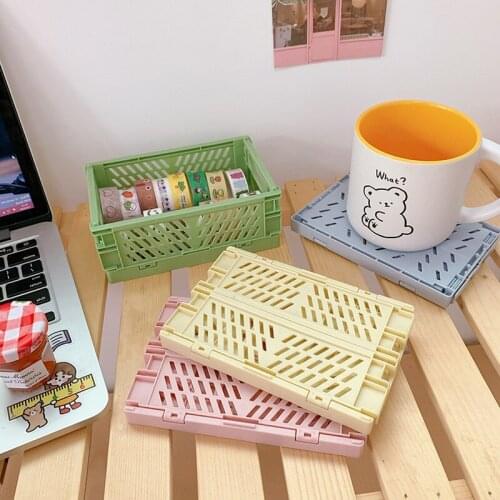 Kawaii Desktop Folding Storage Basket Sundry Toys Snack Box Dormitory Artifact Storage Basket Multifunctional Cosmetic Container