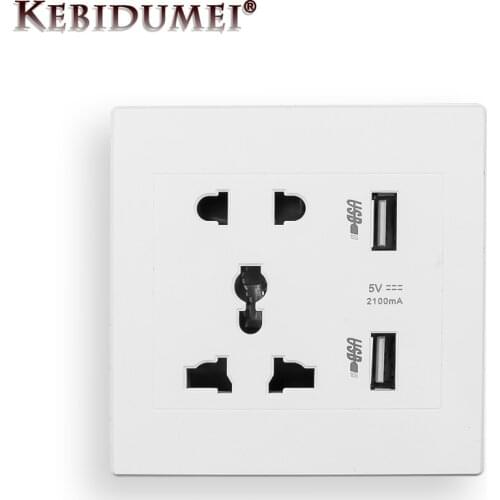 Kebidumei Socket Dual 2.1A 5V USB Electric Wall Charger Adapter 110V 220V Dock Station Socket Power Outlet Panel Phone Charger