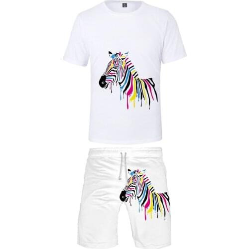 New 3D Printed Zebra Kids Two-piece Sets Casual Boys Girls Fashion Animal T shirt+shorts Summer Mens Cool White Suits