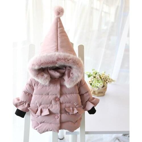 2017 Winter Jacket For Girls Fur Hooded Baby Toddler Girls Winter Coat Cotton-Padded Parka Thick Kids Childrens Outwear JW2617