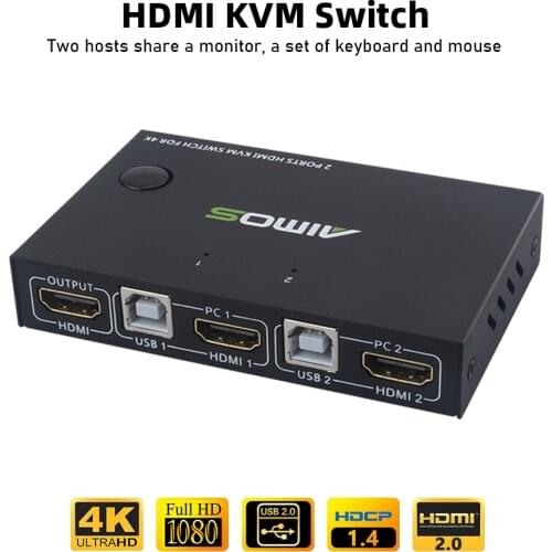 AIMOS HDMI-compatible KVM Switcher 4K 2 in 1 out KVM Switcher Keyboard Mouse USB Shared Display Synchronization Controller