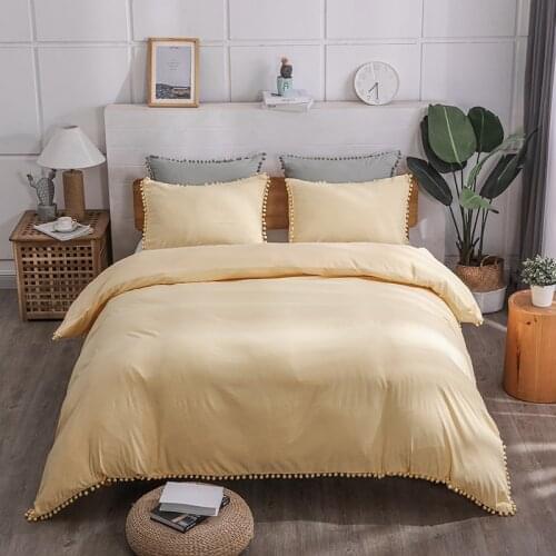 LUCKYBULL pompom tassel duvet cover full size 3-piece set (1 duvet cover and 2 pillowcases) soft washed microfiber bedding