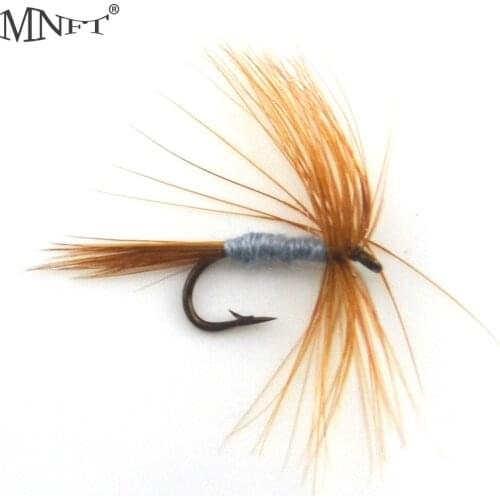 MNFT 10PCS Brown Beard Gray Body Fly Lure Barb Single Hooks Salmon Trout Bait Dry Fly Fishing Hooks
