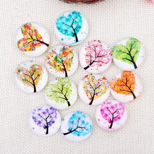 Mosaic art Tree of Life Printed Half Round Flat Glass mosaic art Cabochons for Jewelry Making