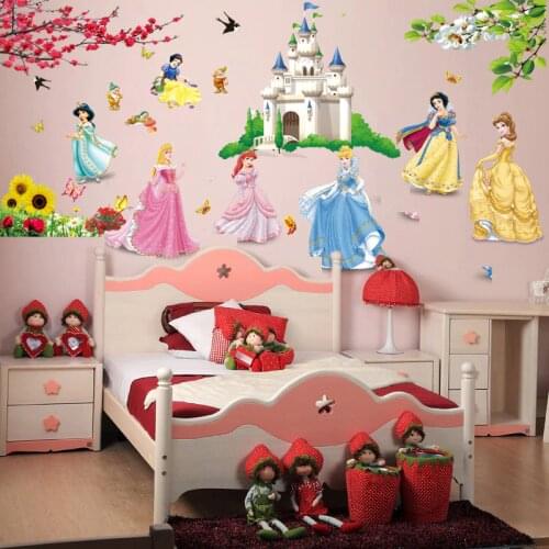 Cartoon Snow White Princess Castle Wall Stickers Girls Kids Bedroom Home Decor Wall Decals Vinyl Art Mural Paper Poster Sticker