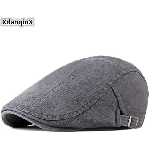 XdanqinX 100% Cotton Mens Hat Washable Simple Beret Snapback Cap British Fashion Caps Adjustable Size Male Bone Sports Cap