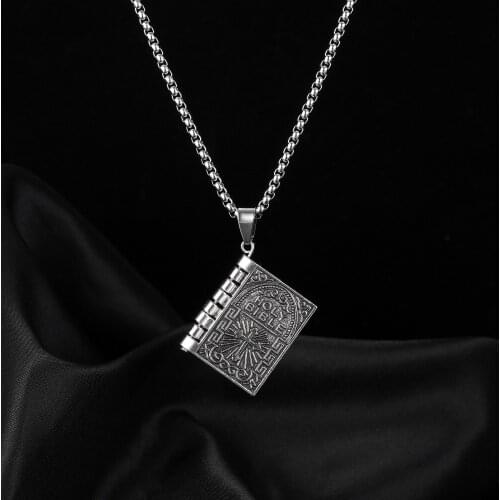 72Cm Stainless Steel Color MenS Necklaces For Women Creative Personality Fashion Cross Bible Book Pendant Jewelry 2021 Trend