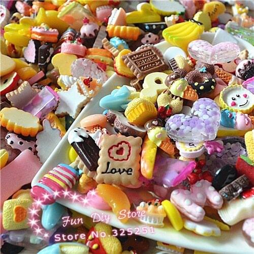 Wholesale resin food dessert flat back cabochon crafts for decoration mix style 100pcs/lot