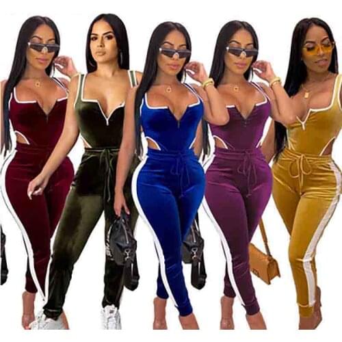 New Arrivals Spring Pure Color Ladies Slim One-piece Clothing Womens Clothing Jumpsuits Ladies Sportswear