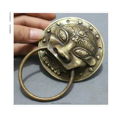Wholesale factory Decoration Crafts Brass Chinese Copper Collect Palace Guardian Lion Head Statue Mask Door Knocker