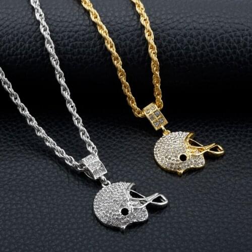 Hip Hop Rock Punk Rugby Football Helmet Sports Crystal Metal Chain Pendant Necklaces For Women/Men Jewelry Gift