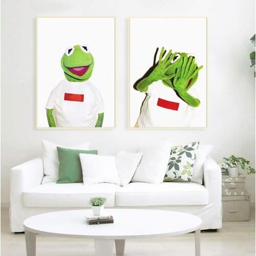 Frog Canvas Poster On Wall Loft Cute Cartoon Animals Picture for Home Design Modern Paintings On Loft Frameless