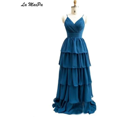 Teal Chiffon Spaghetti Straps Tiered Skirt Bridesmaid Dress CMT90