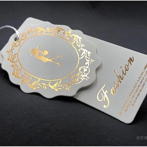 Custom hang tags 400gsm coated paper clothing hangtag Custom printing garment tags gold silover gold foil hangtag