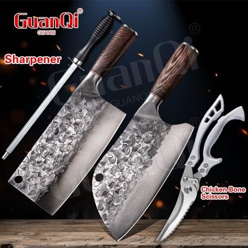 Handmade Forged Chef Cleaver Wide blade Professional Butcher Knife Chopping Knife Sharp Kitchen Chicken Bone Scissors Cooking