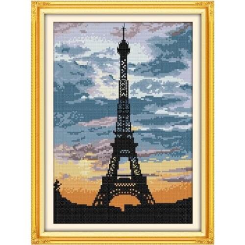 Joy Sunday Eiffel Tower evening scenery cross stitch kit pattern chinese embroidery count needlework fabric decoration for home