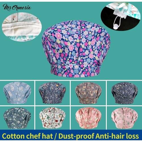 Flower Print chef work hat Adjustable cooking cap women Kitchen Elastic Hat with Sweat towel Catering Cap hotel Cooker work Hats