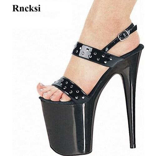 Rncksi Sexy rivet 20 ultra high high-heeled sandals performance shoes black temptation shoes Hand Made 8 Inch Stiletto Shoes