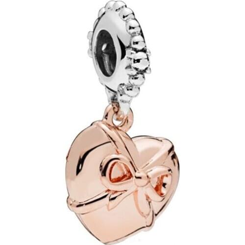 Rose Bow Cross Kont Present Pendant Fit Original Pan Charms Bracelet Women Bow-knot Gift Wrapping Heart Beads for Jewelry Making