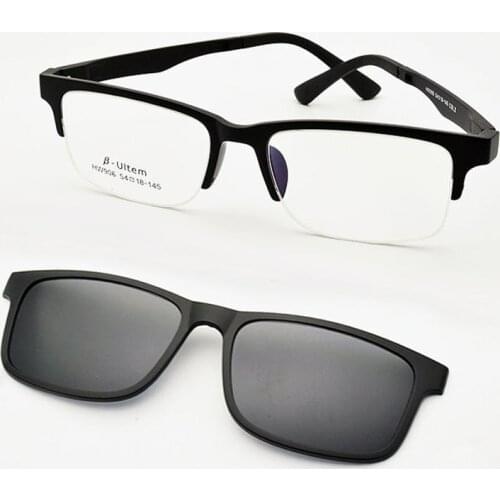 Half Frame glasses Matte black Mens and Womens Ultra Light ultem Magnets Set Eyeglasses Mirror Driving Polarized Sunglasses