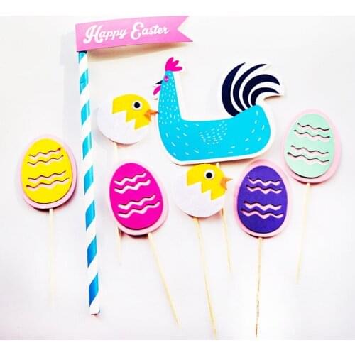 Happy Easter Cupcake Toppers Easter Egg Chick Rabbit Carrot Insert Baby Birthday Party Decor Easter Cake Accessories Supplies