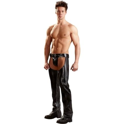 Sexy mens imitation leather open pants PU leather sexy pants nightclub stage DS costumes