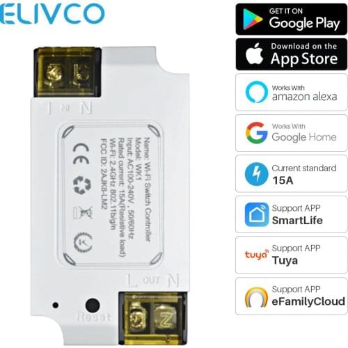 15A Intelligent Basic WiFi Switch DIY Timer Wireless Switch Smart Home Automation APP Remote Control Work With Alexa Google Home