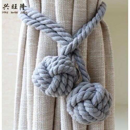 XWL 2Pcs Hand Woven Cotton Hemp Curtain Hanging Ropes Double Balls Curtain Accessories Tie Backs Decorative Straps Buckle Clasp